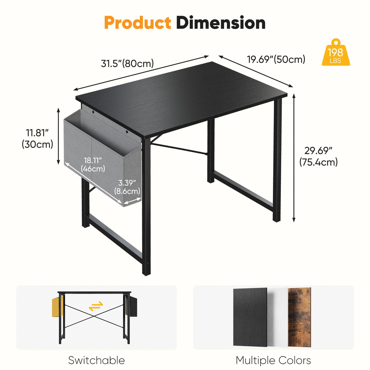 JHK Wooden Computer Desk With Metal Frame And Storage Bag