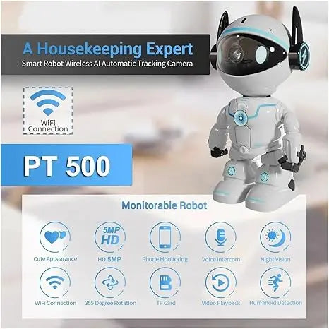 2K Robot WiFi Indoor Security Camera, Auto Tracking Two-Way Audio Night Vision, Home Baby Monitor with AI Motion Detection