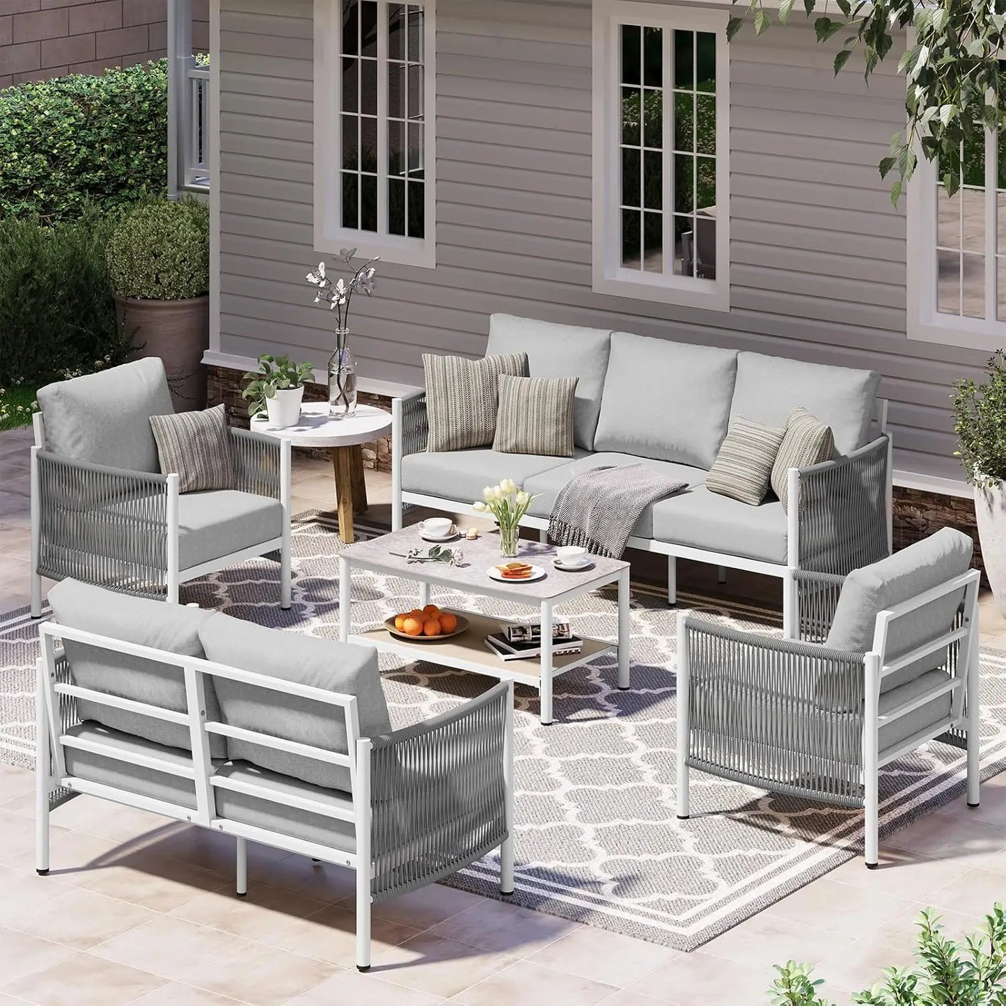 Aluminum Outdoor Patio Furniture Set With Dual Layer Coffee Table