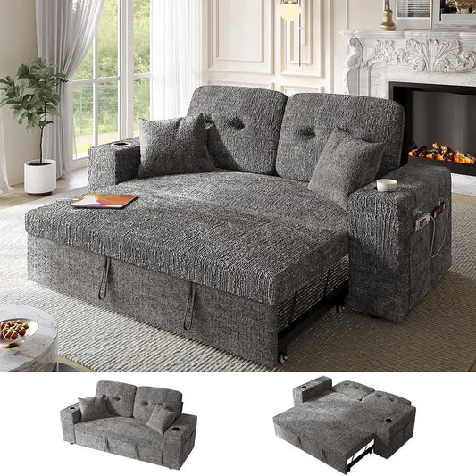 Inch Sleeper Sofa Bed, 3 in 1 Pull Out Couch Bed with Reclining Backrest, Small Loveseat with Wide Armrest USB Charging Side Po