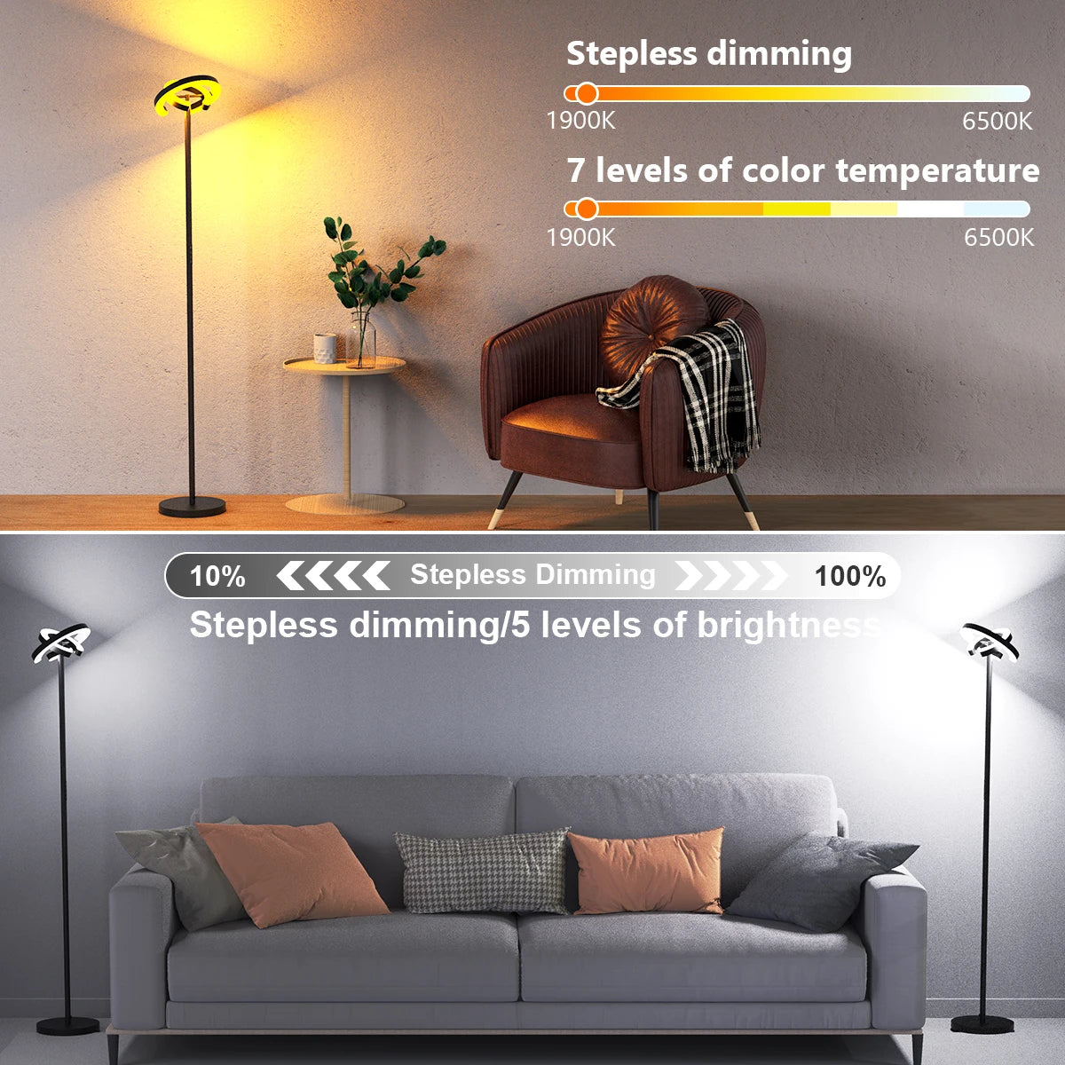 Aiopp Modern Standing LED Floor Lamp With Dual Rotatable Lights