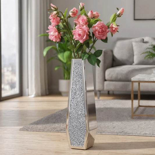 Various Styles Floor Crushed Diamond Mirrored Vase Large Silver Mirror Tall Vases Glass Vases Home Decor for Living Room Bedroom