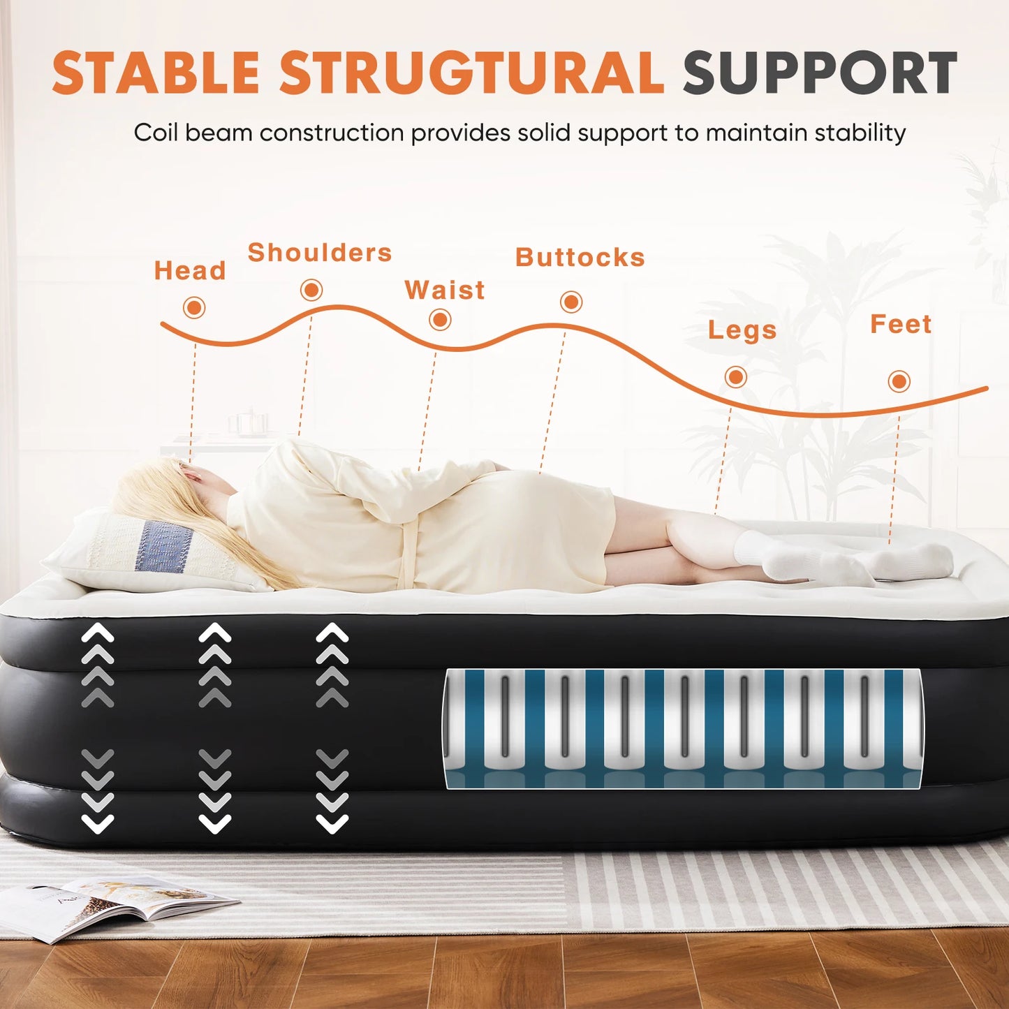 JHK Air Mattress With Non-Slip Bottom Weight Capacity 660 Lbs