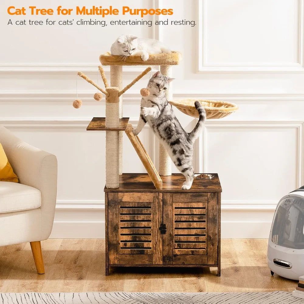 Cat Tree With Litter Box Enclosure And Scratching Posts
