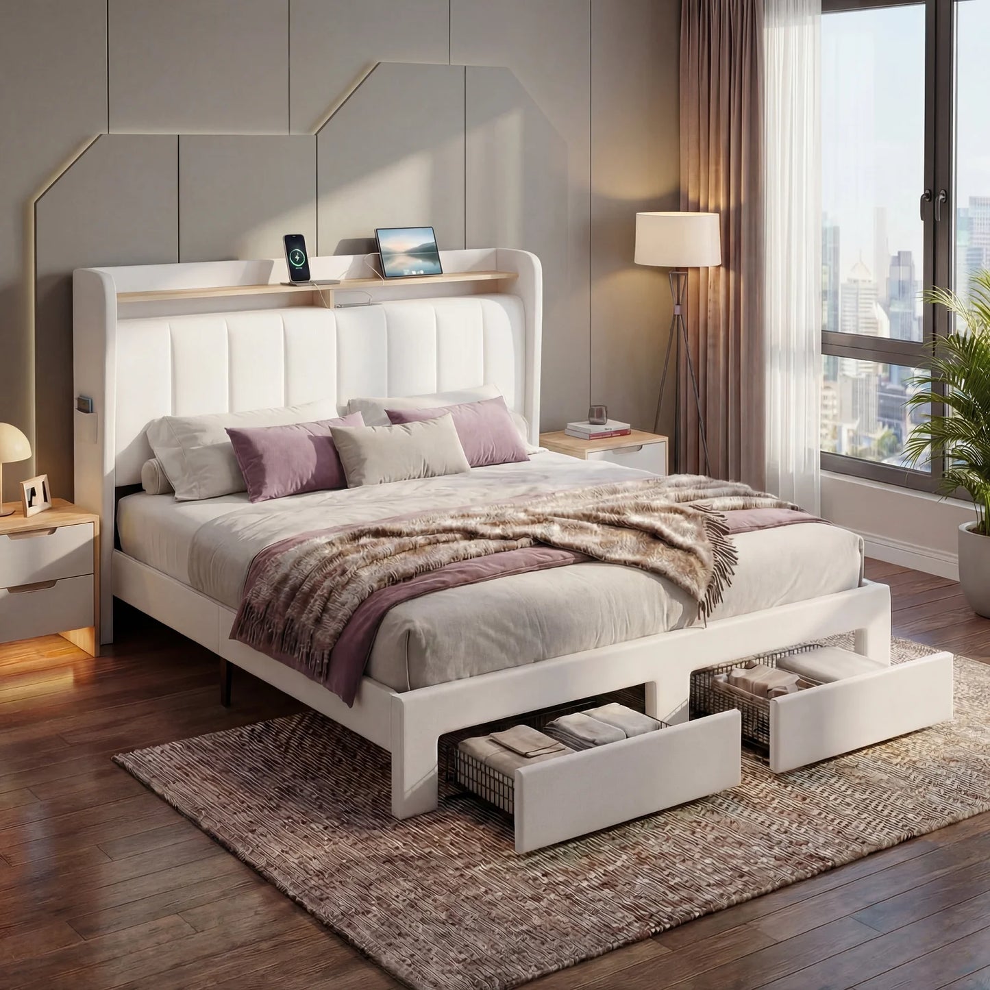 HOOMIC Platform Bed Frame With Storage Drawers And LED Lights