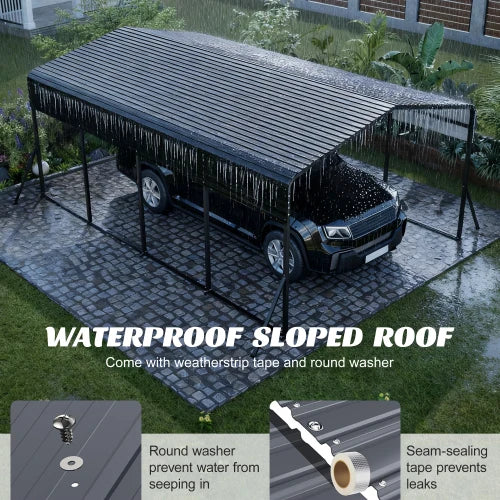 Metal Carport,Garage with Upgraded Triangle Reinforced Frame&4 Poles,Galvanized Steel Hardtop Roof