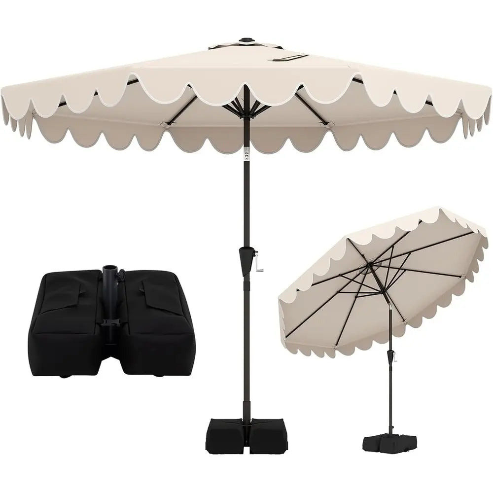 Patio Umbrella With Base Included, Adjustable Crank, 8-Rib Design