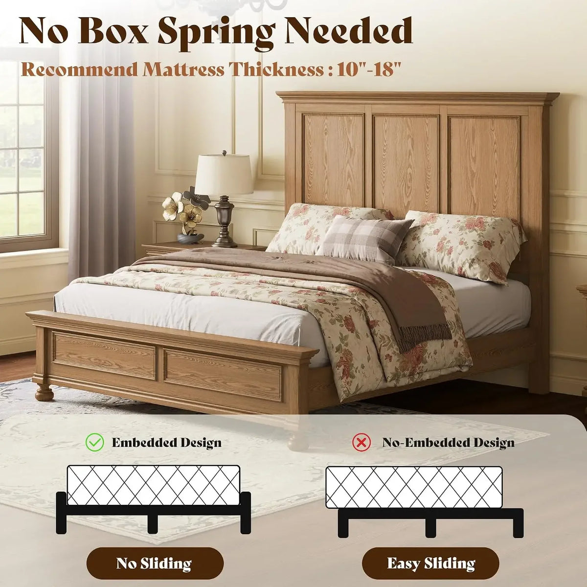 Solid Wood King Bed Frame With Modern Bedroom Headboard Furniture