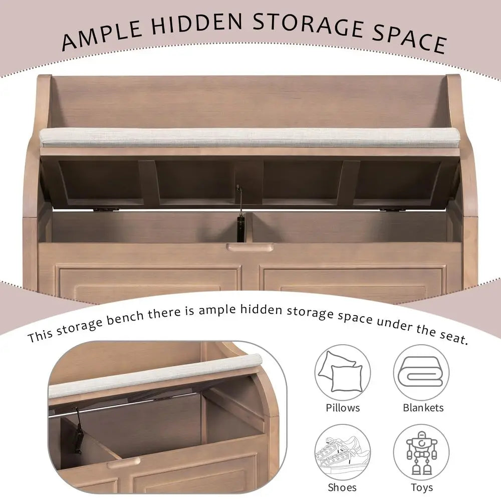 41.9 Storage Bench with Back, Entryway Shoe Bench with Cushion amp Lift Top Storage, Rustic Shoe Storage Cabinet with Cushioned