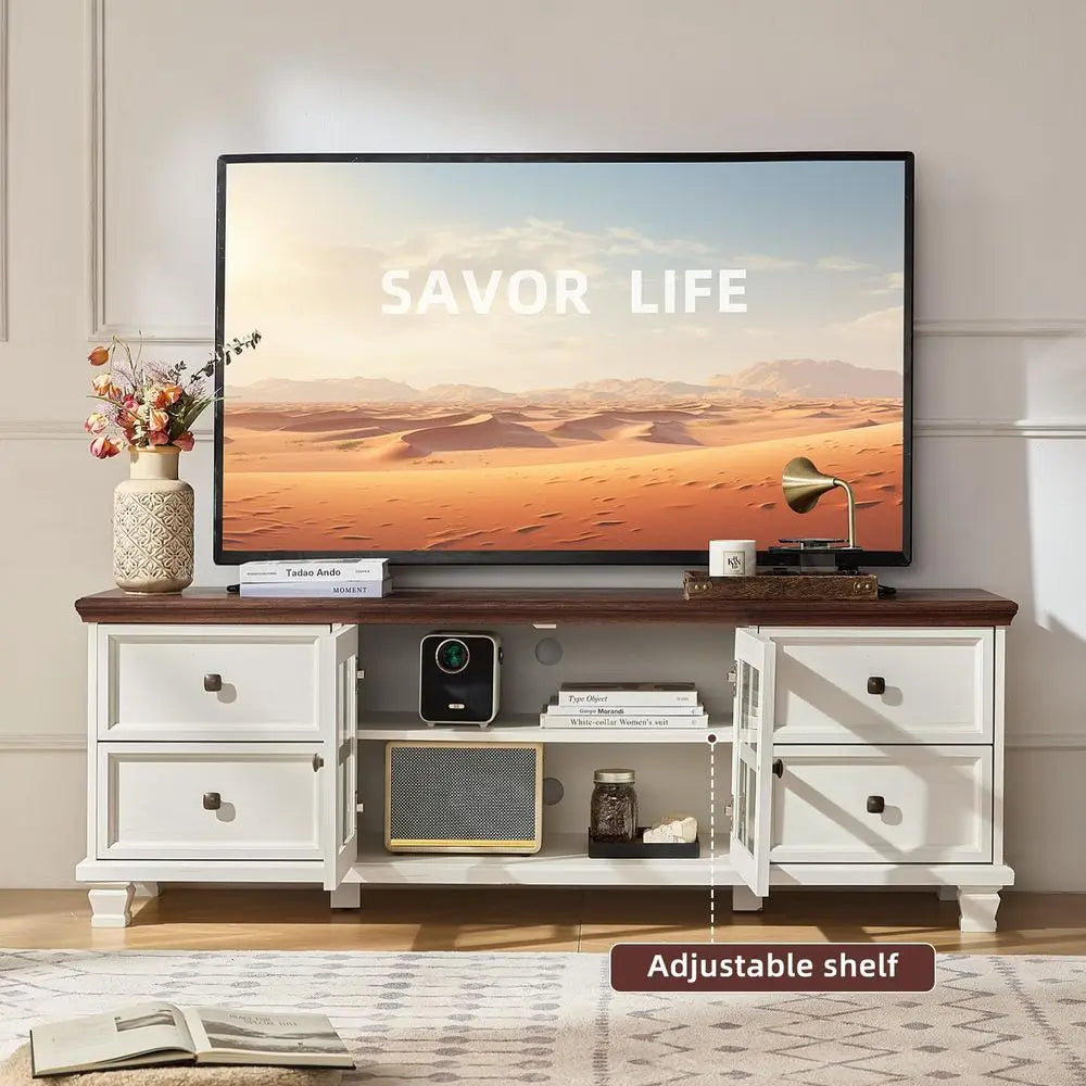 Classic Farmhouse TV Console And Rustic Coffee Table Set
