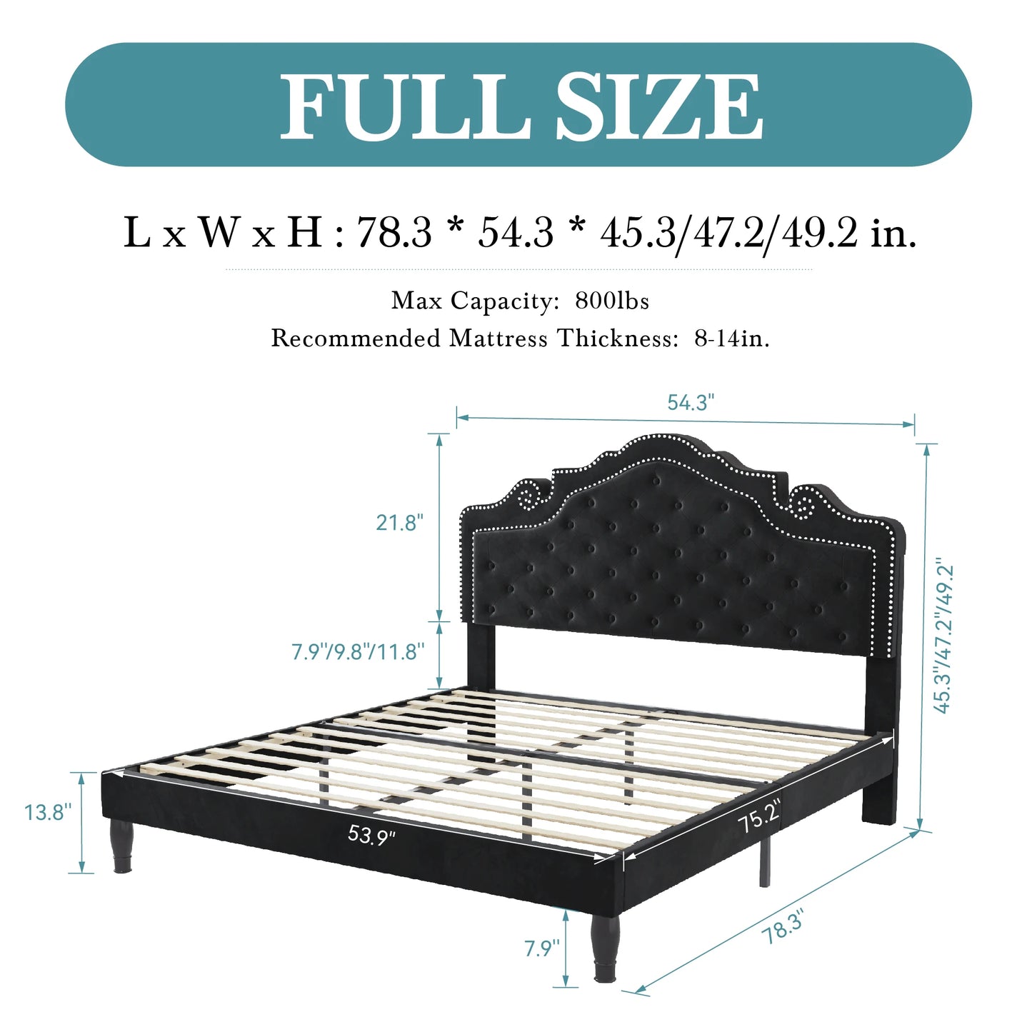 HOOMIC Upholstered Platform Bed With Velvet Diamond Tufted Headboard