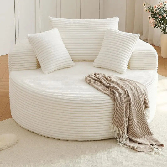 Oversized Round Corduroy Lounge Chair With Deep Cloud Seat