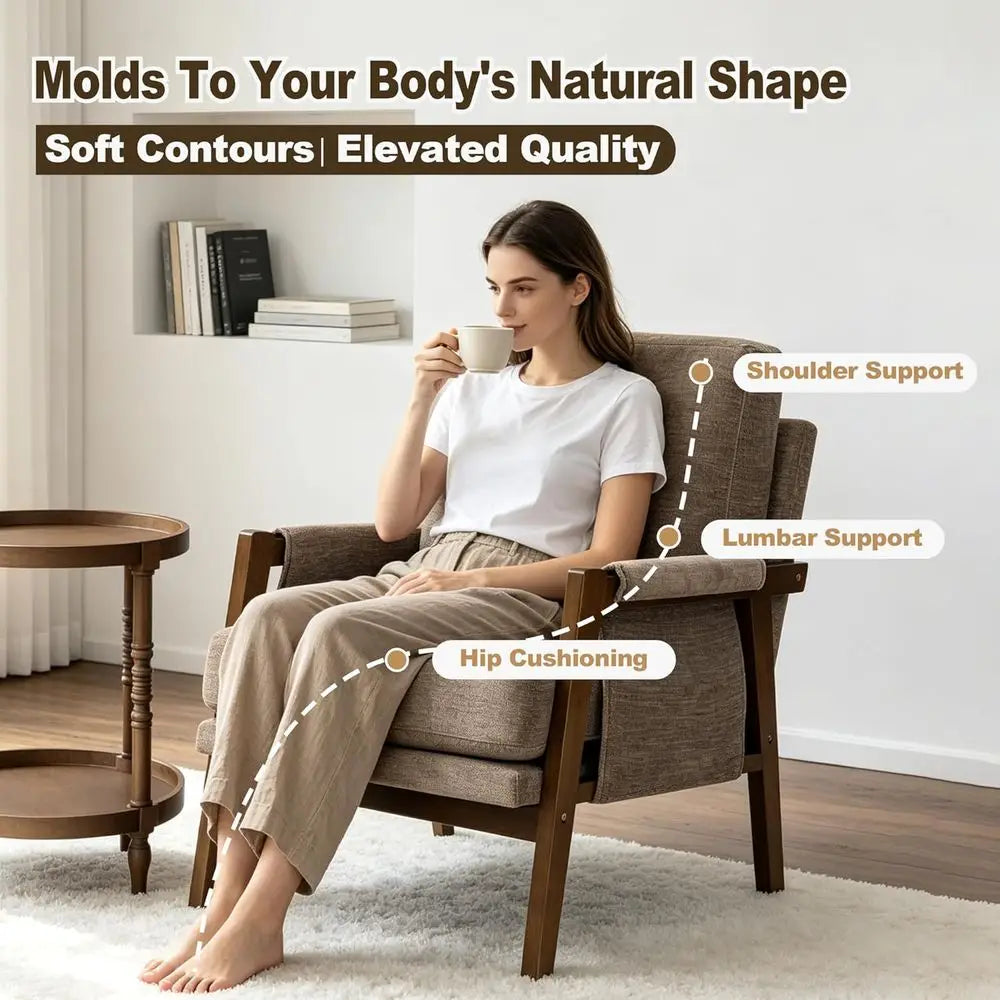 Upholstered Wood Accent Armchair for Bedroom and Living Room