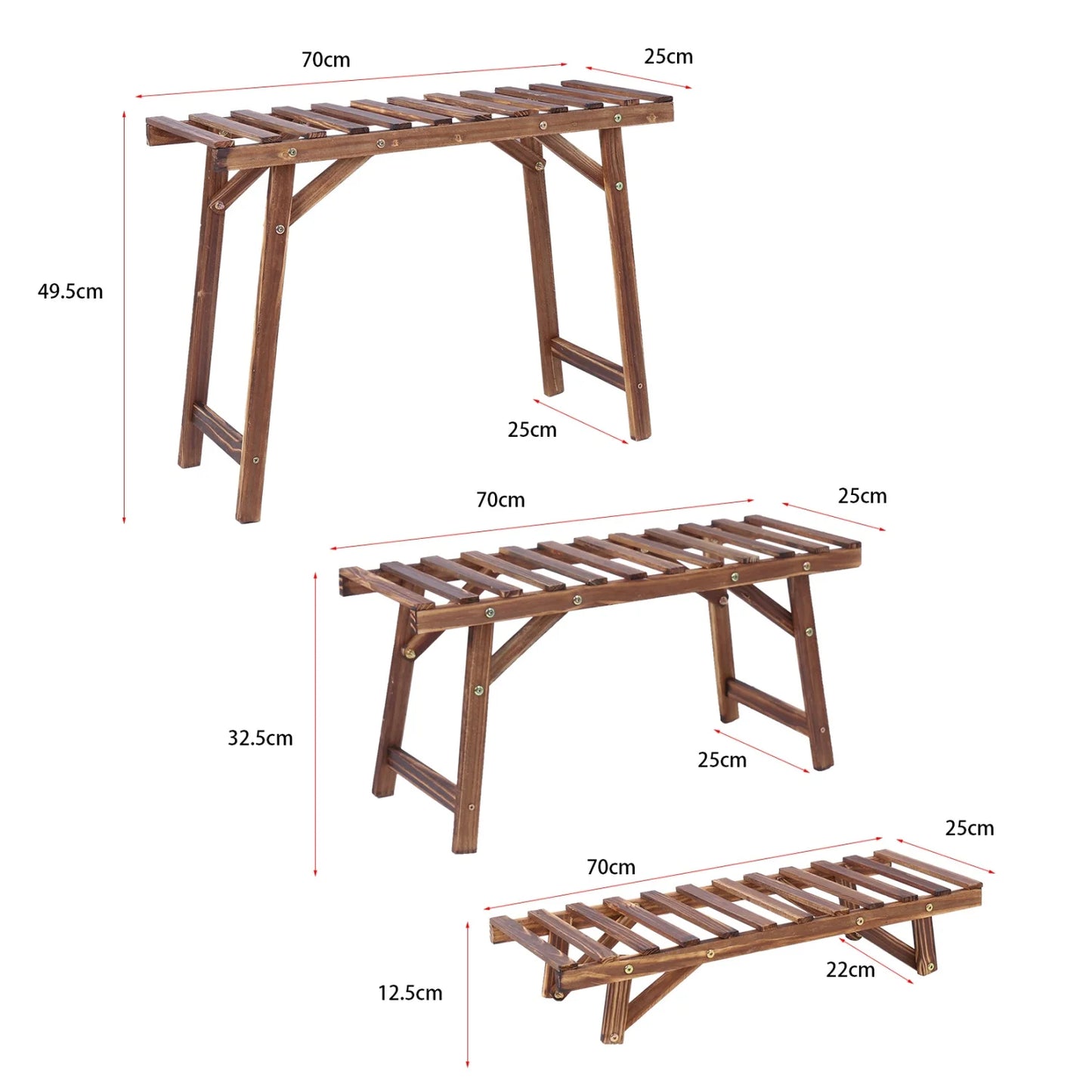 3 Tier Wood Plant Shelf For Balcony And Living Room