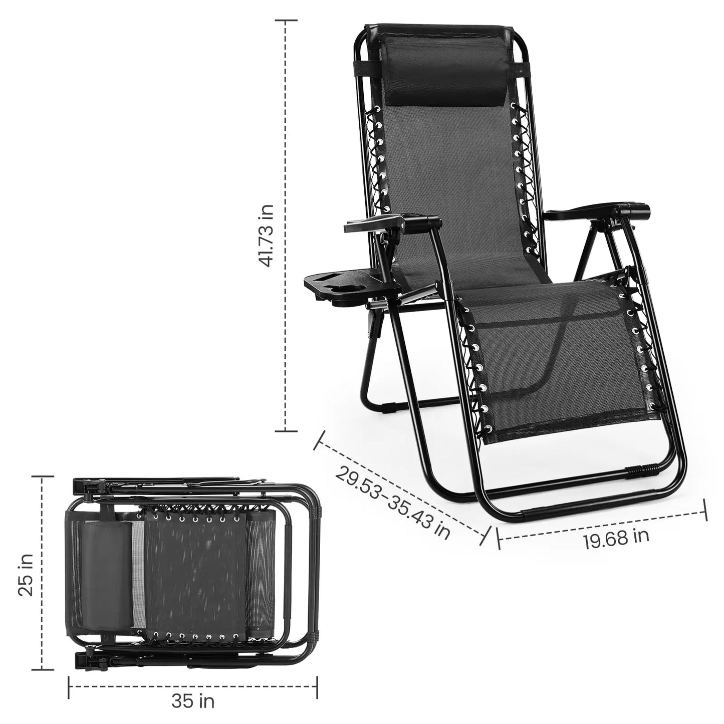 JHK Zero Gravity Portable Recliner Cup Holder Outdoor Patio