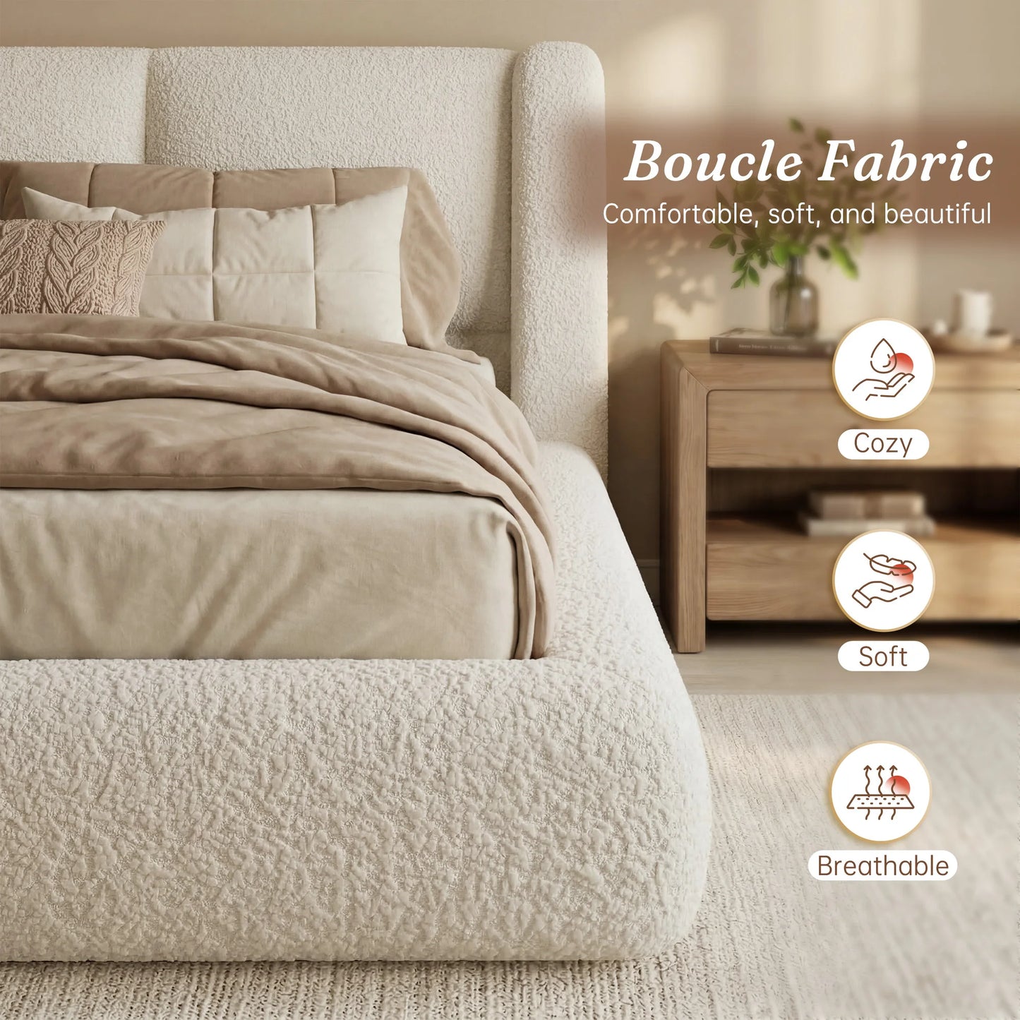 EnHomee Cloud Bed Frame With Soft Upholstered Wingback Headboard