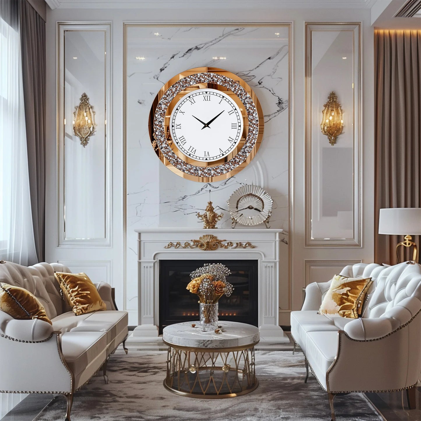 Crystal Mirror Wall Clock With Mute Speaker For Living Room