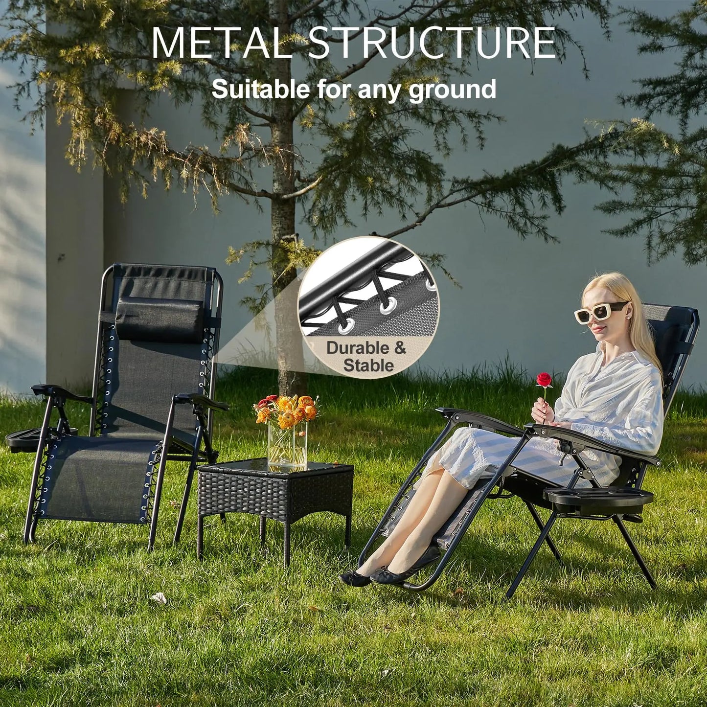 JHK Zero Gravity Portable Recliner Cup Holder Outdoor Patio