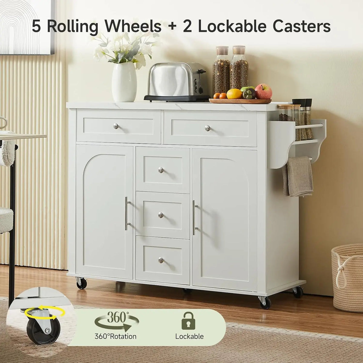 ONBRILL Rolling Kitchen Island Cart With Storage And Power Outlet