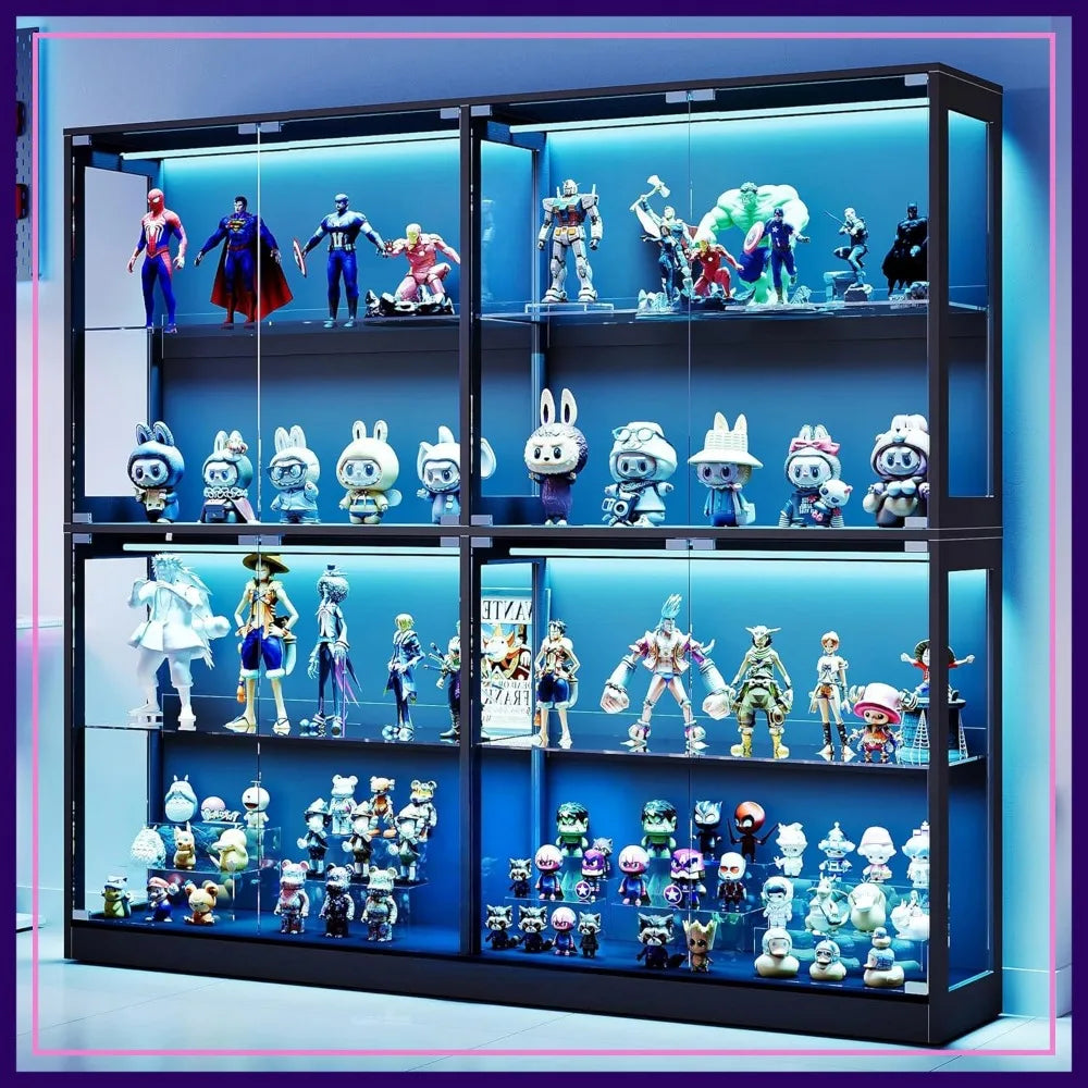 RGB Display Cabinet 4-Tier Glass Shelf LED Light Press-to-Open Door Black 70"H