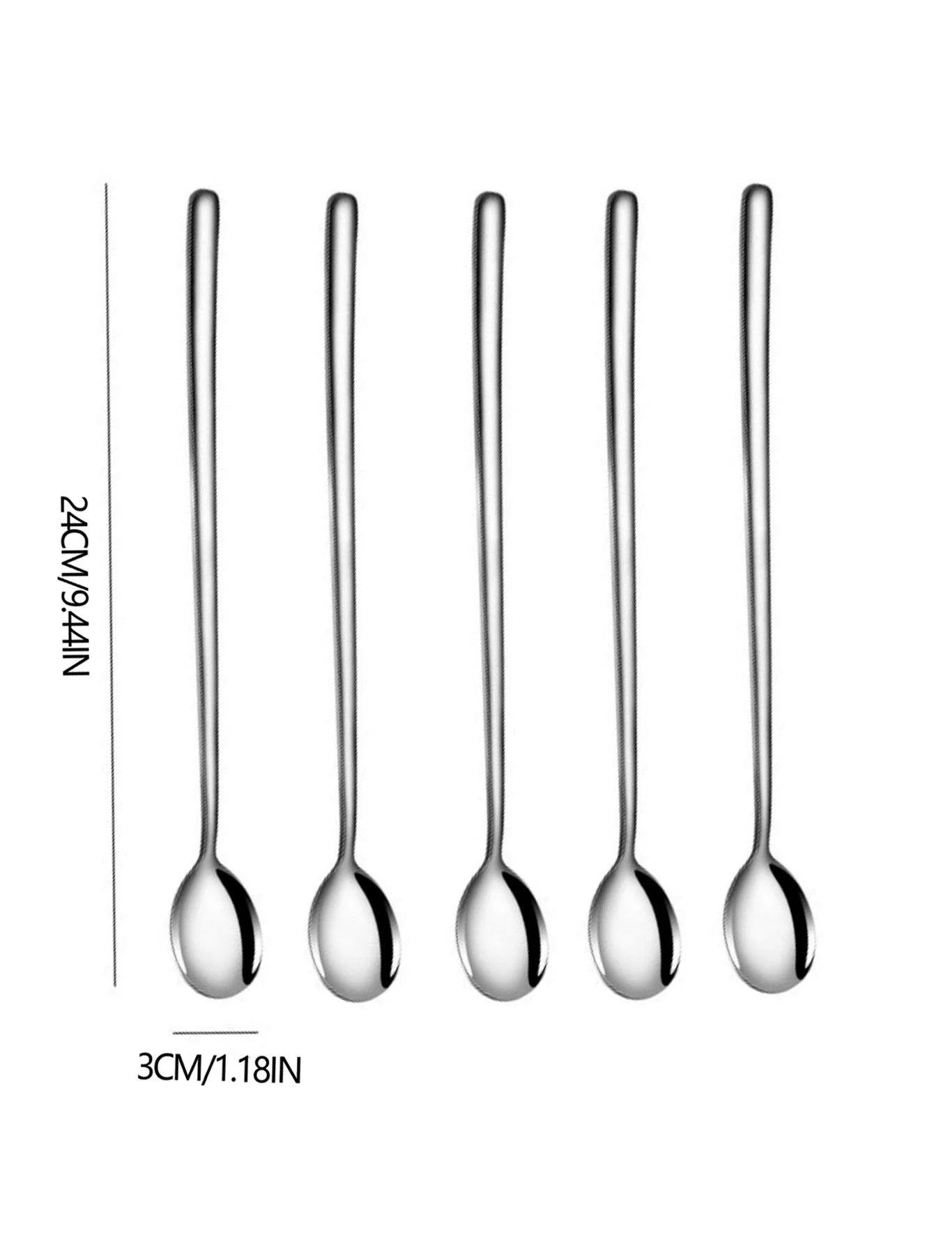 Stainless Steel Long-Handle Spoons Set Of 5 For Coffee