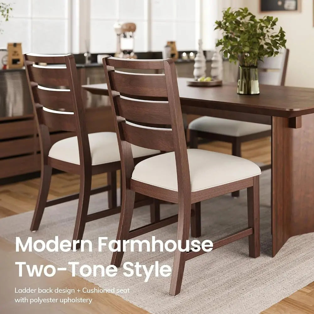 Set of 6 Wooden Ladder Back Dining Chairs with Thick Cushion, Suitable for Home and Restaurant, Easy to Clean, Brown