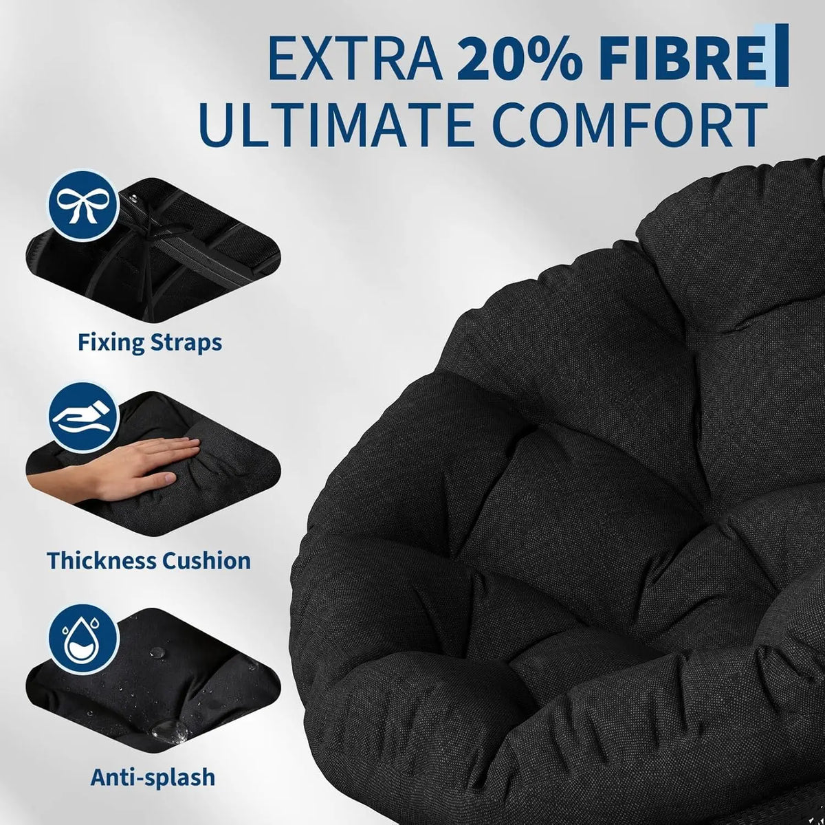 40 Inch Wicker Papasan Chair With 360° Swivel Base, 6-8 Inch Thick Cushion, Steel Frame Round Lounge Chair For Living Room Bedroom