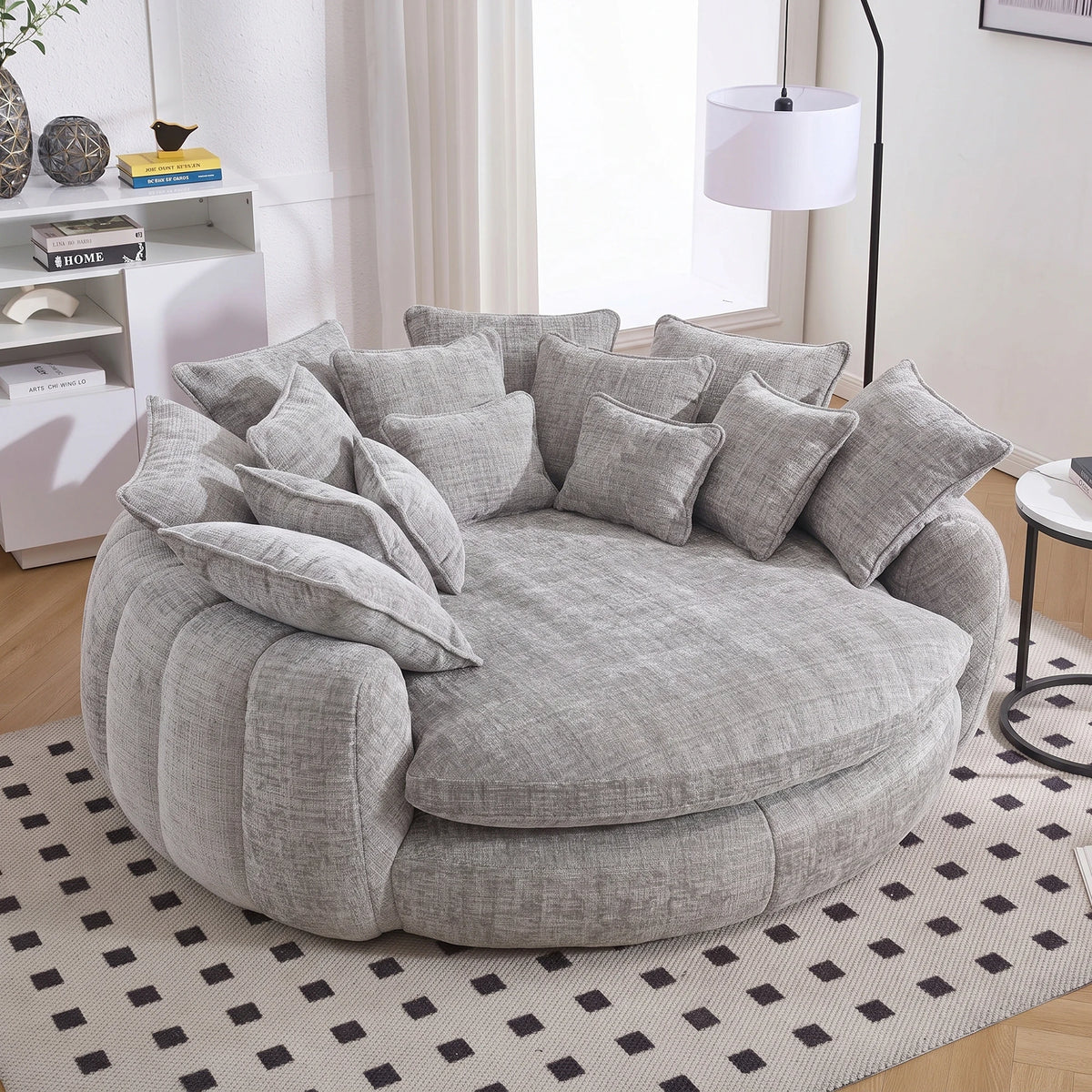 Modern Chenille Cloud Sleeper Sofa With Round Chaise And Pillows