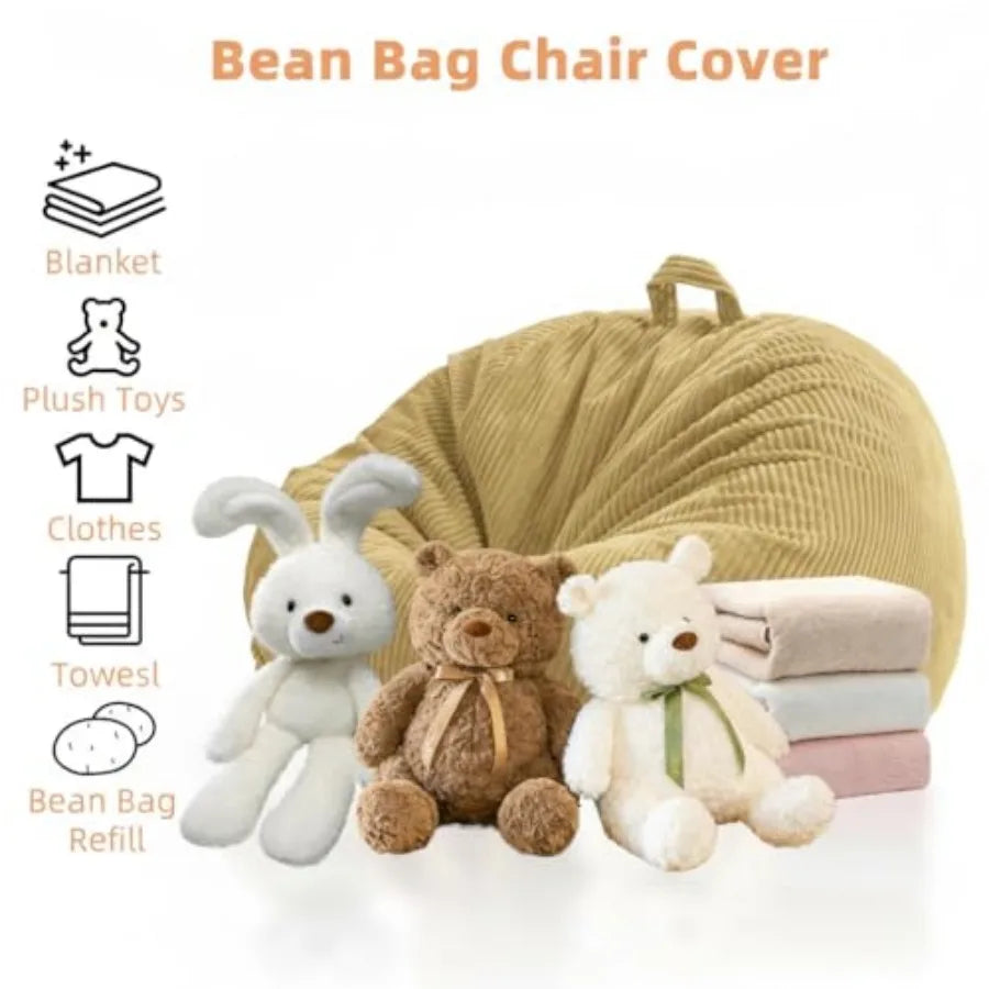 Stuffed Animal Storage Bean Bag Chair Cover No Filler,Large Toy Storage Organizer and Comfy Sofa Chair for Playroom, Teens Adul