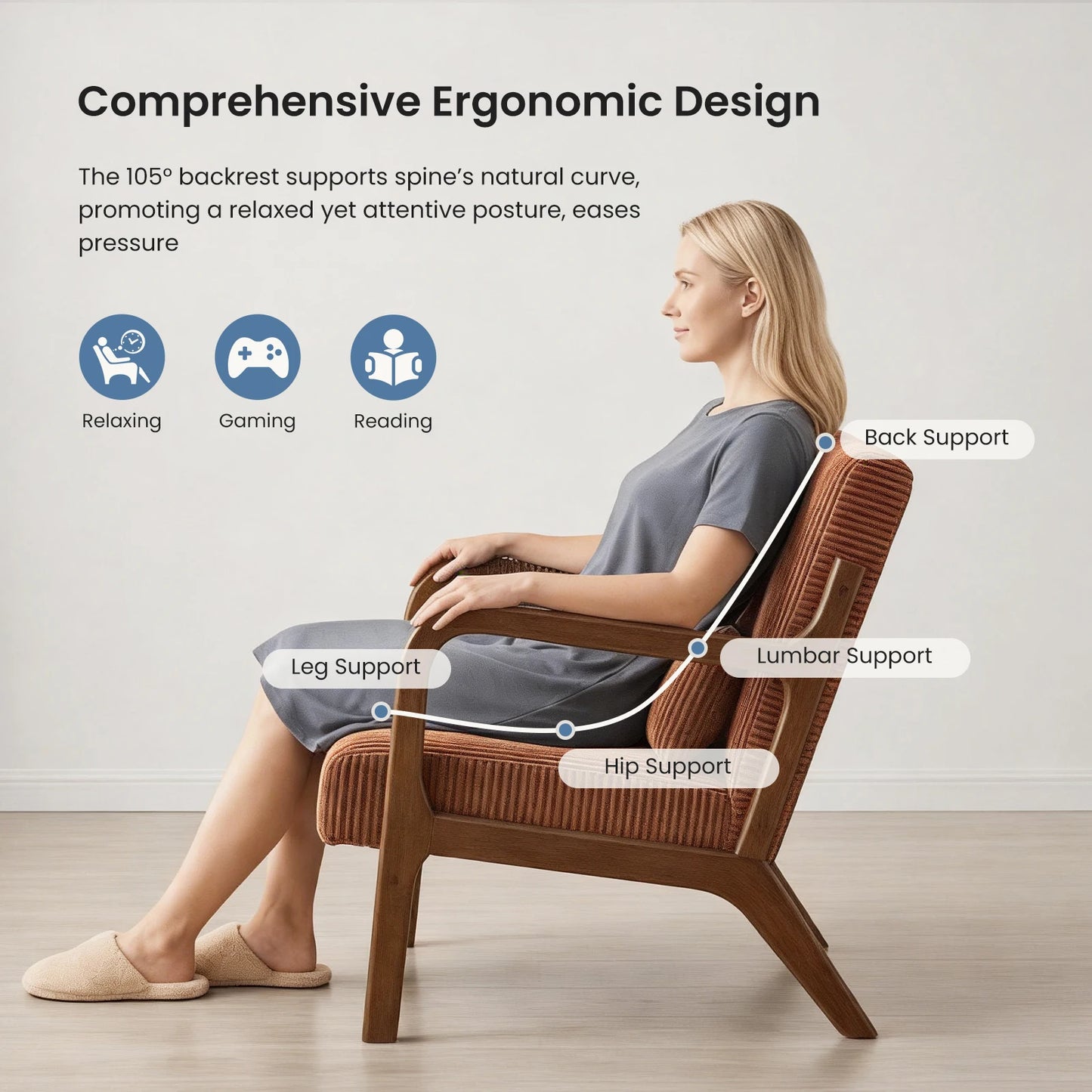 MCQ Mid Century Solid Wood Office Chair With Lumbar Support