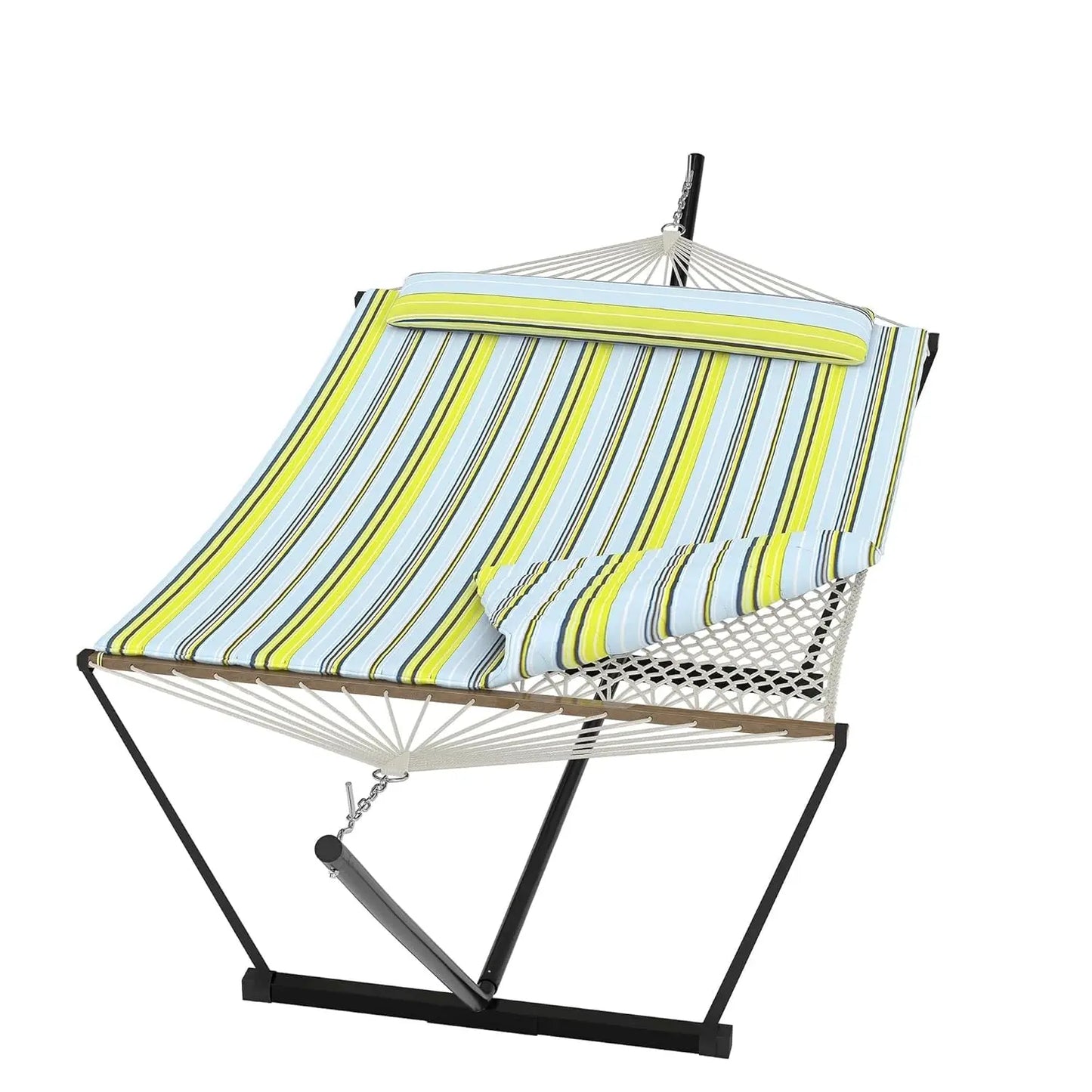 Heavy Duty Double Hammock With Stand Pillow 450lbs Capacity