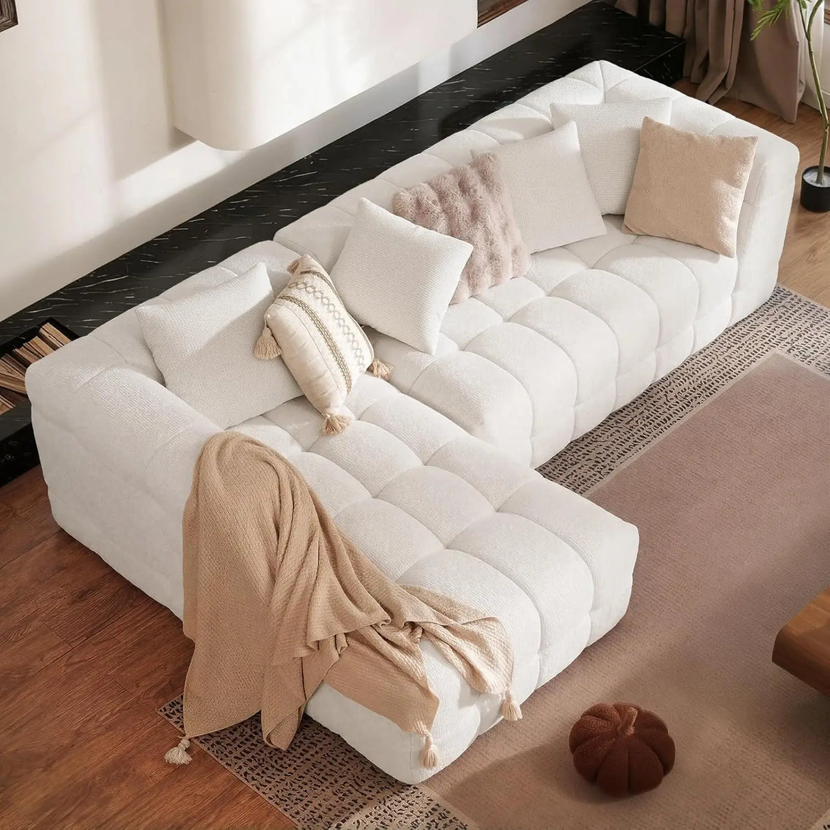 Modern Chenille L Shaped Tufted Sectional Sofa With Boneless Design