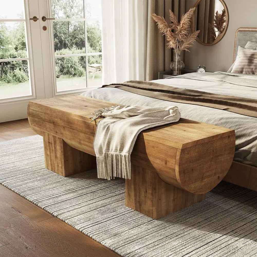 Wood Entryway Bench, 47 End of Bed Bench, Farmhouse Indoor Entry Bench Seat for Bedroom, Living Room, Hallway, Brown