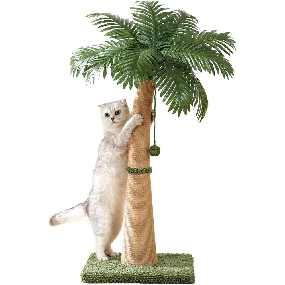 40 Tall Curved Design Cat Scratching Post with 3 Interactive Balls, Natural Sisal Rope for Indoor Cats Adults Kittens, Multi-Com