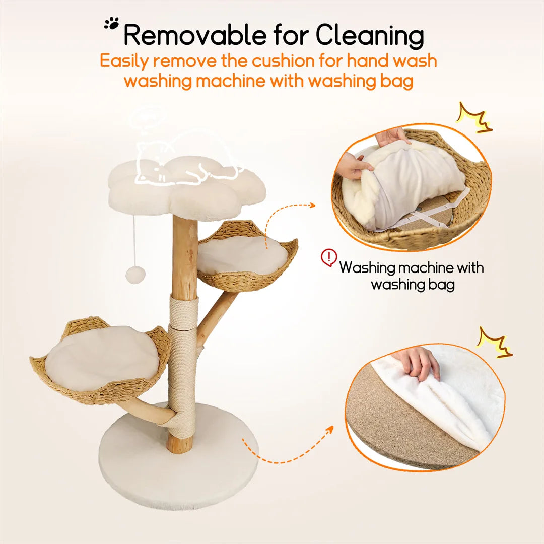 Bingopaw Solid Wood Cat Activity Center Claw Scratching Post Tree