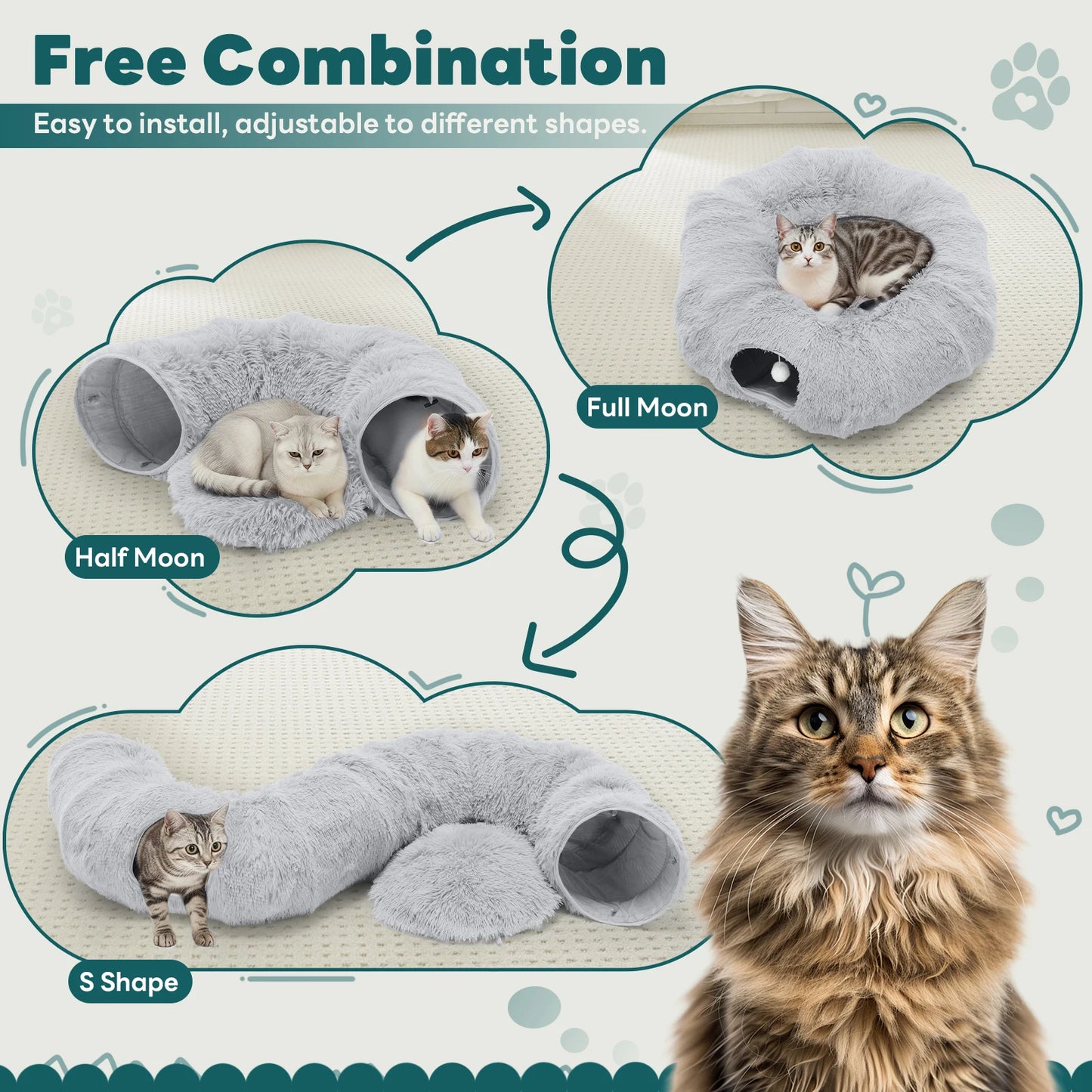 JHK Plush Cat Tunnel Bed With Washable Indoor Playground