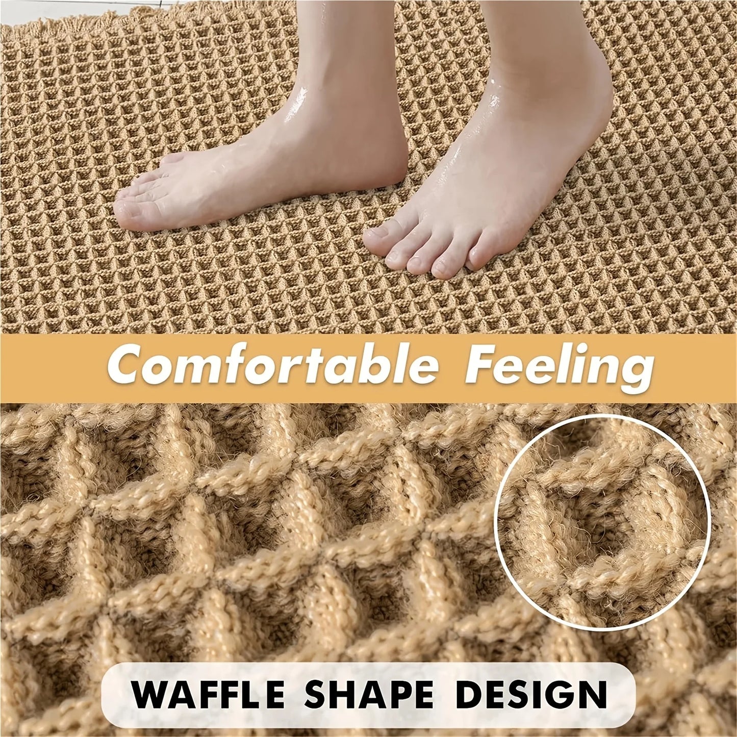 Waffle Bath Mat Non Slip Rubber Backed, Machine Washable, Ultra-Soft