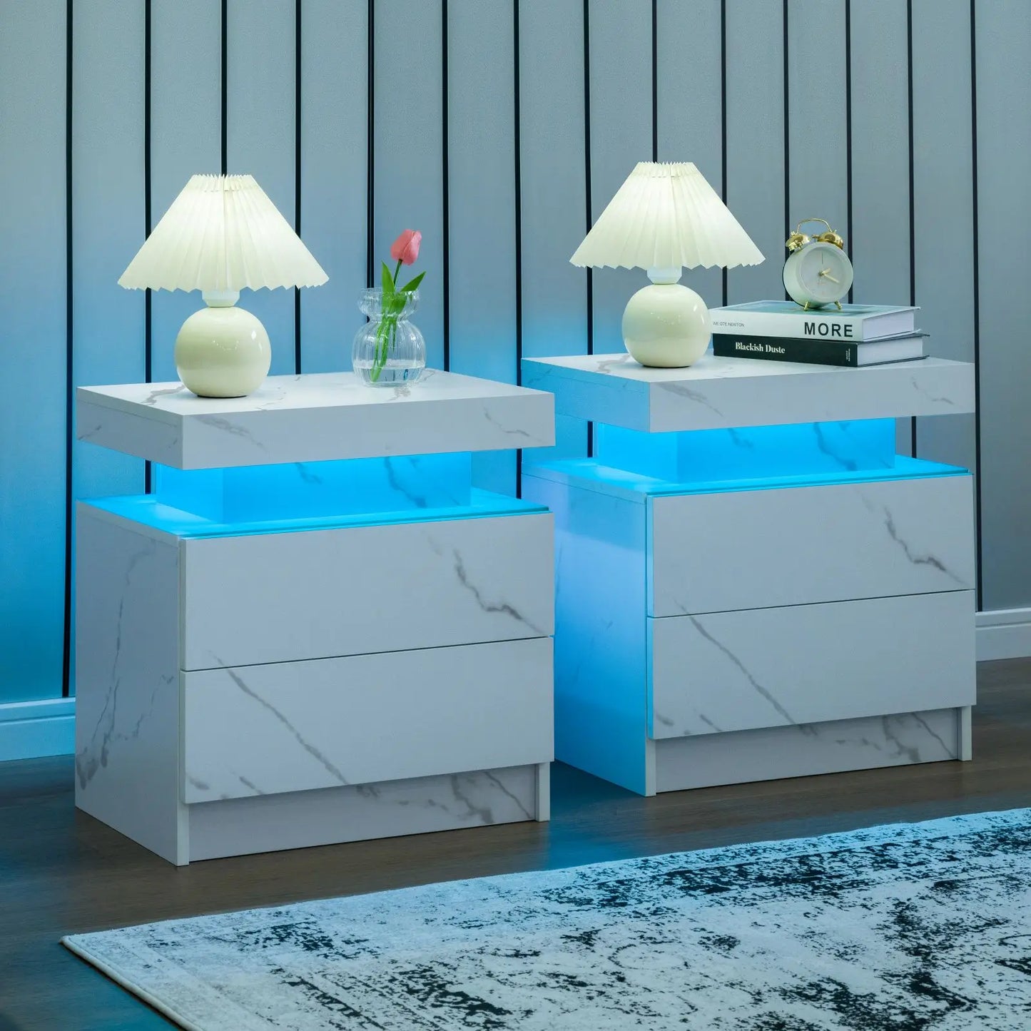 Cubehom Modern Minimalist Nightstand Set With LED Lights
