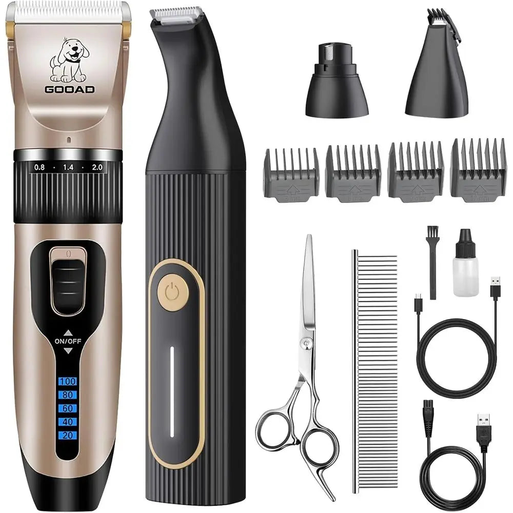 Dog Clippers for Heavy Thick Hair & Coats, Low Noise Hair Trimmer, Rechargeable Cordless Pet Shaver, Dog Grooming Kit with Paw T