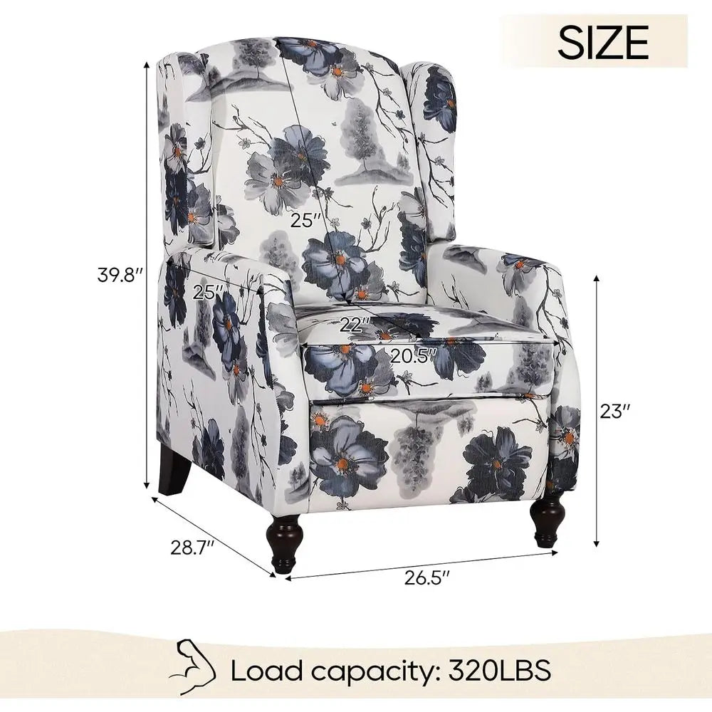 Upholstered Wingback Manual Recliner Chair for Living Room and Bedroom