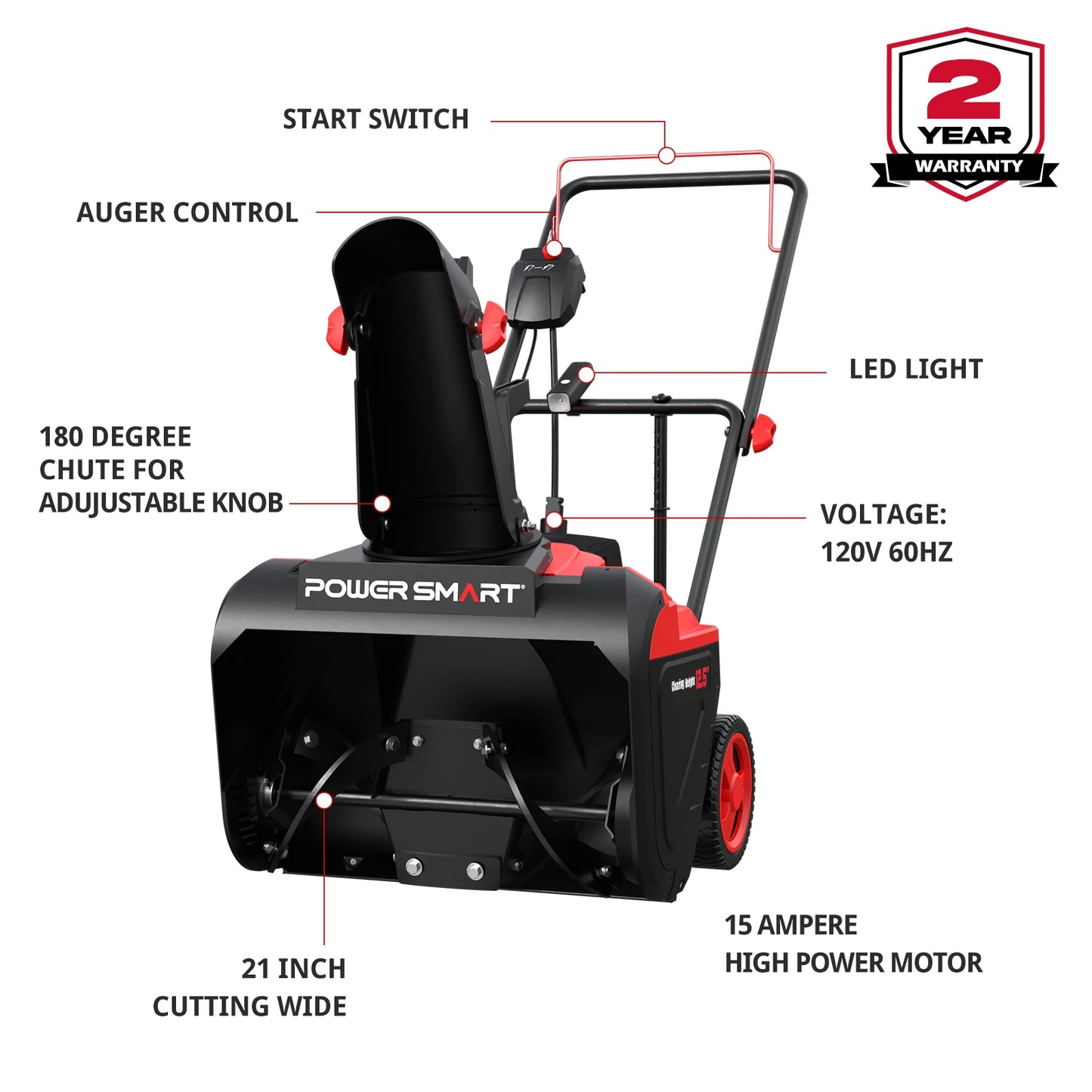 PowerSmart 15A Electric Snow Thrower With 180-Degree Chute