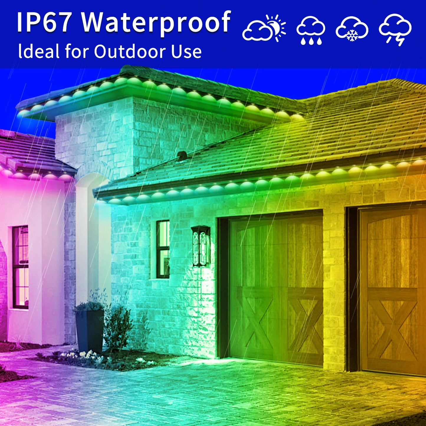 300ft Permanent Outdoor Light,RGB Eaves Lights with App Control Remote,DIY IP67 Waterproof Under Eave Lighting,Outside led Light