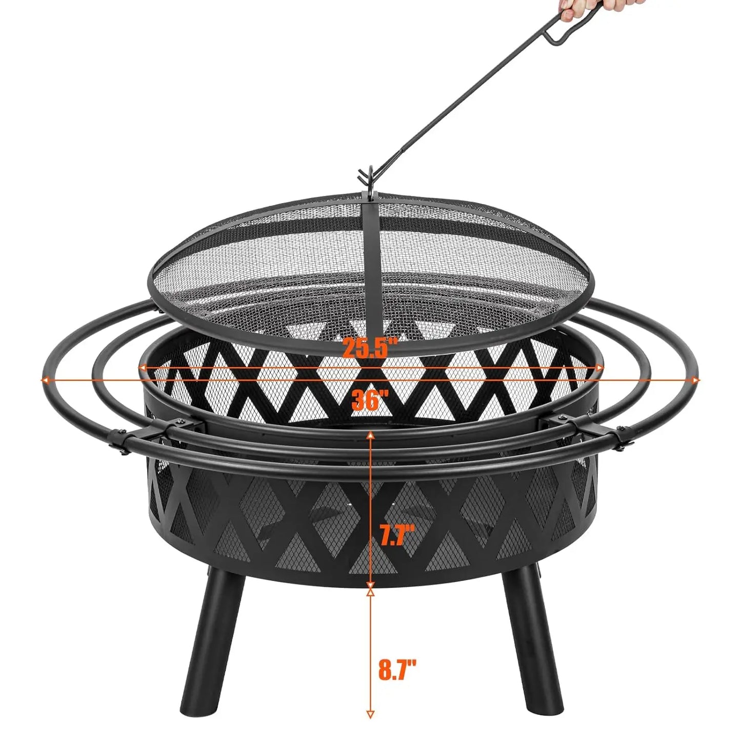 Wood Burning Fire Pit Round With Spark Screen And Poker