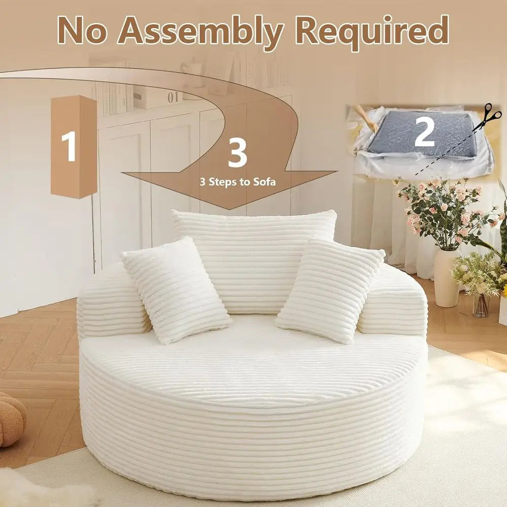 Oversized Round Corduroy Lounge Chair With Deep Cloud Seat