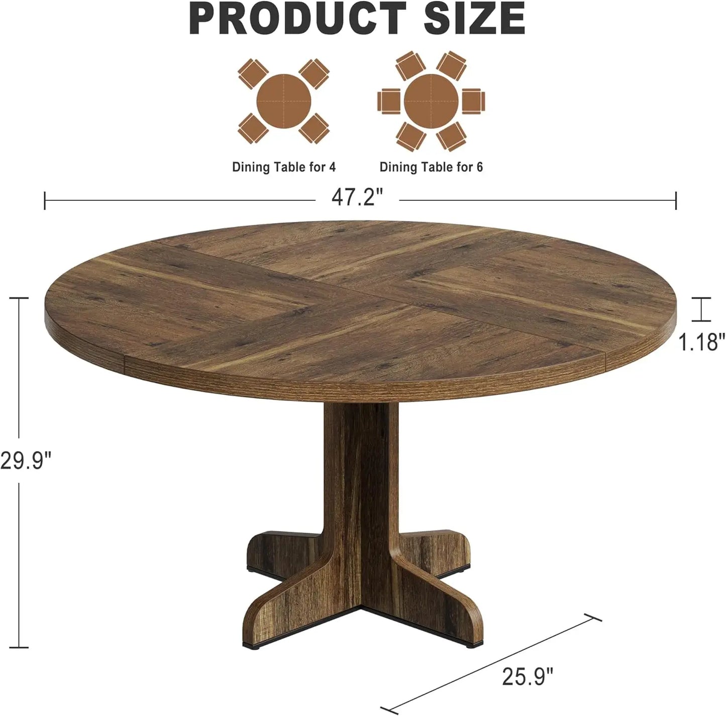 Studyset Round Dining Table for Four Farmhouse Kitchen