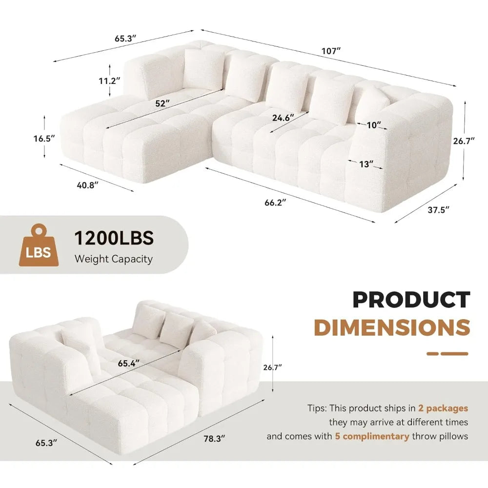 Modern Chenille L Shaped Tufted Sectional Sofa With Boneless Design