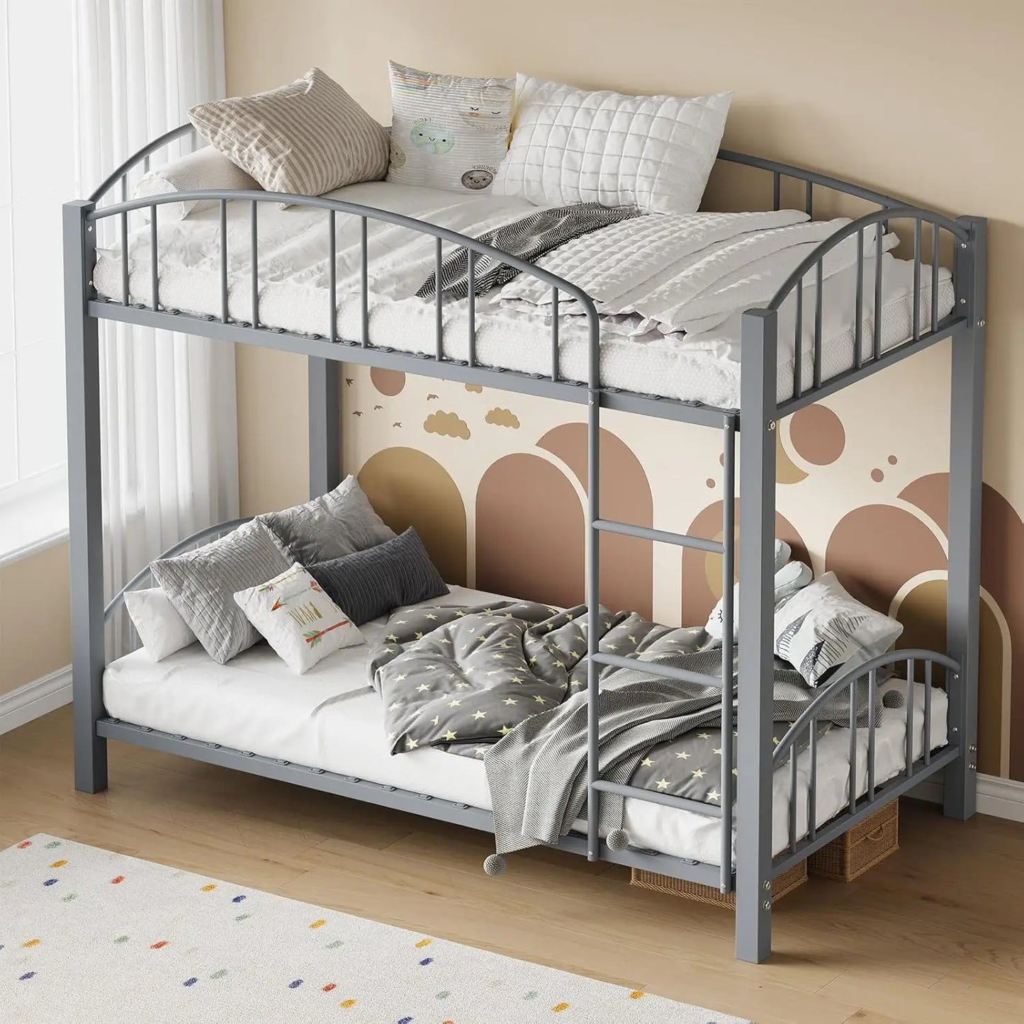 HiMISS Twin Over Twin Metal Bunk Bed With Guard Rails