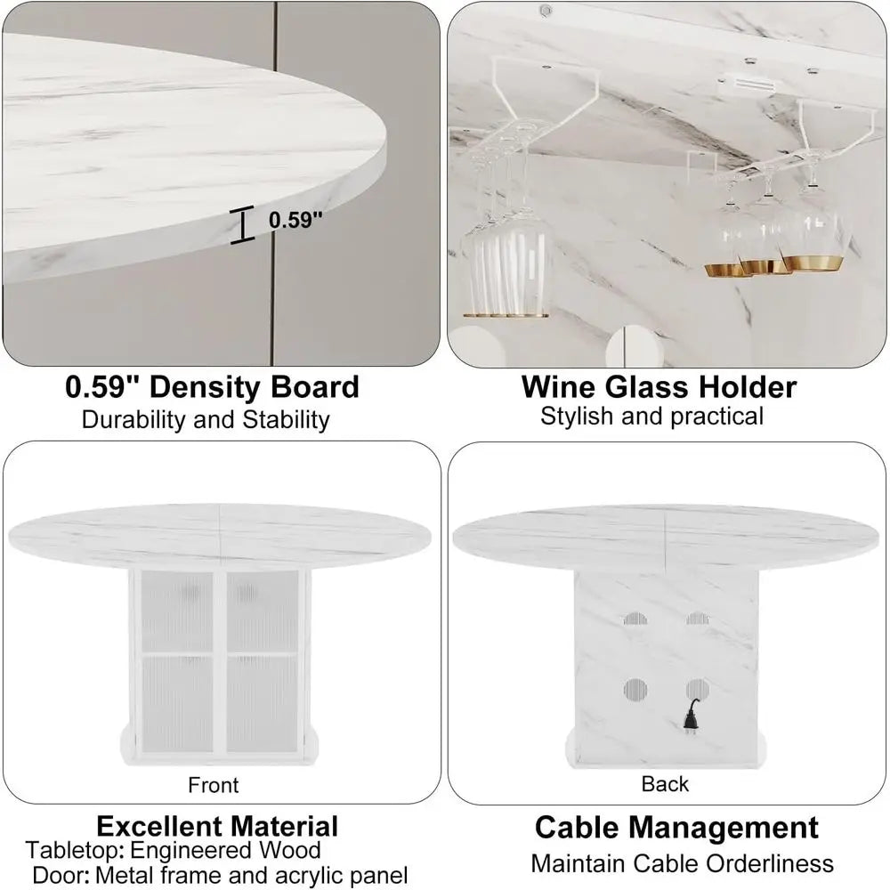 Modern Round Dining Table With Storage And Metal Frame