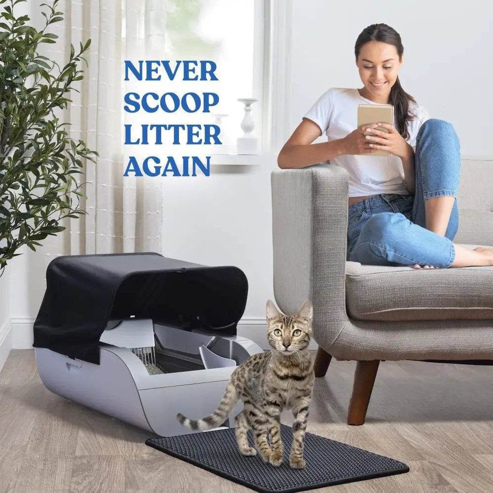 Smart Cat Litter Box with Wide Opening, Cream White ABS Cat Toilet and Indoor Pet Furniture, Modern Cat Litter Container for Home Cat Areas, Wide-Entry Design for Everyday Indoor Cat Litter Setup and Pet Care Spaces, Cream Wh