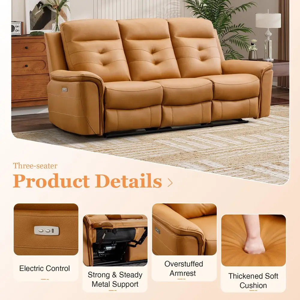 Power Recliner Sofa Couch, Breathable Faux Leather Reclining Couches with USB Charging Port, Overstuffed Armrest and Backrest,